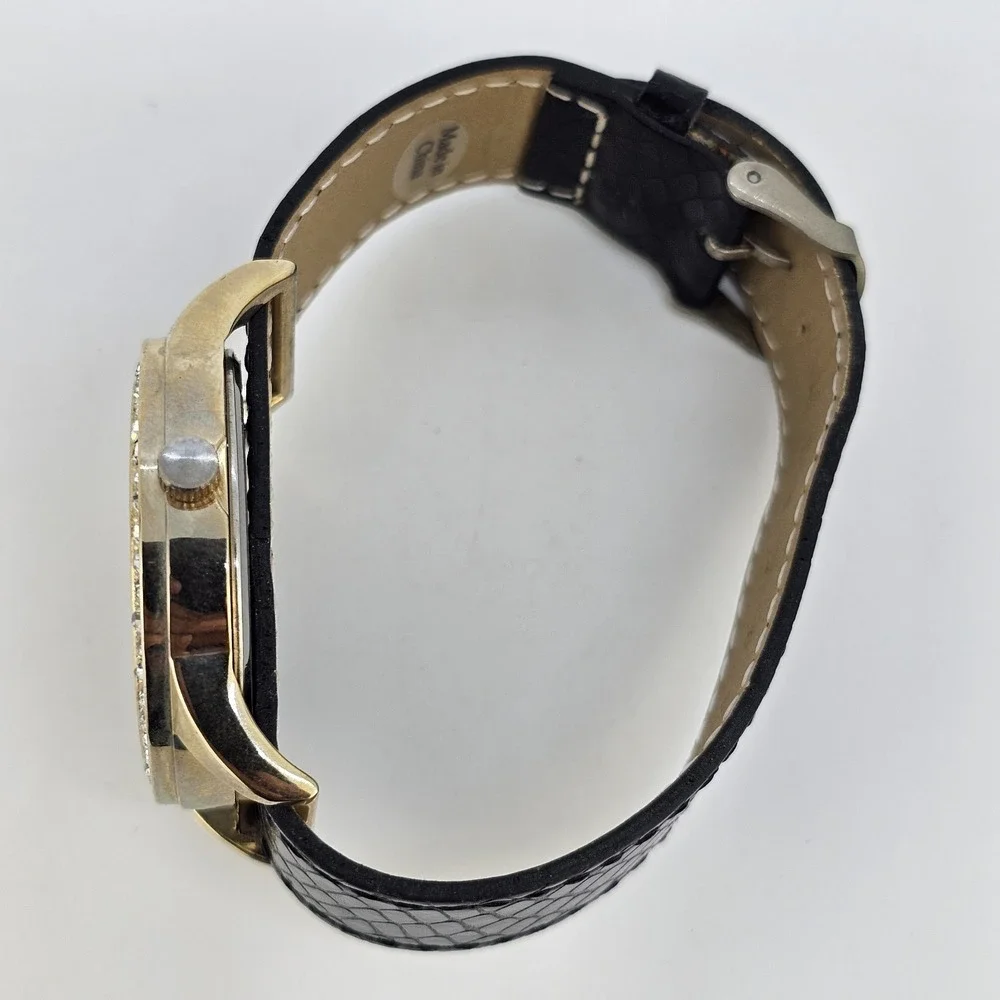40MM Women's Watch Animal Print Dial Black Faux Leather‎ Band New Battery